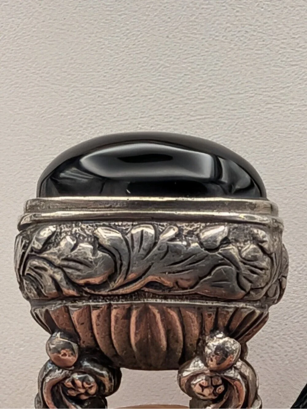 Vintage Museum of Fine Arts MFA Sterling Silver Black Onyx Repousse Fob Pendant